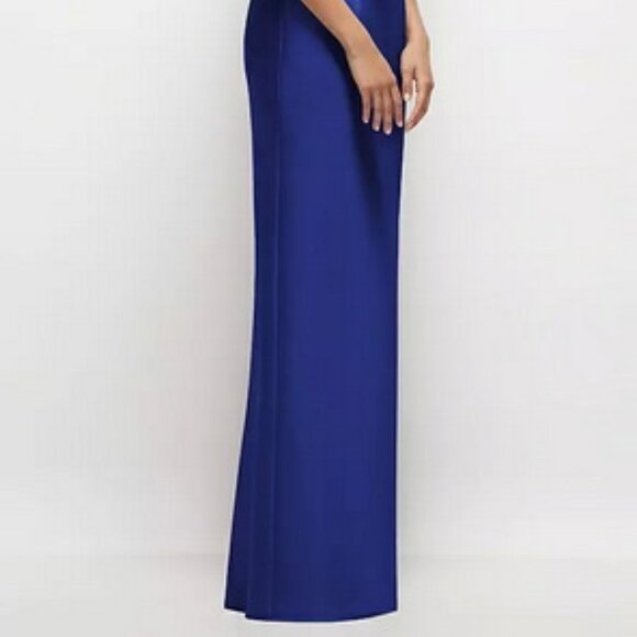 Alfred Sung Cobalt Blue Bow One-Shoulder Satin Column Gown D861 - Picture 4 of 4